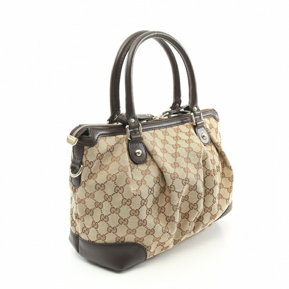 Gucci Sukey GG Canvas Handbag Leather Beige Black - Picture 2 of 6